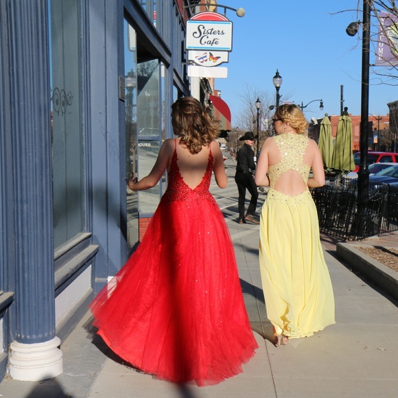 red prom dress with sparkles